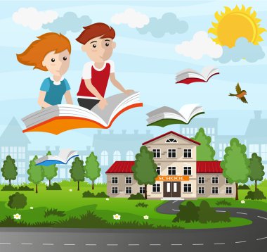 Okul çocukları ile ilgili bir kitap uçan