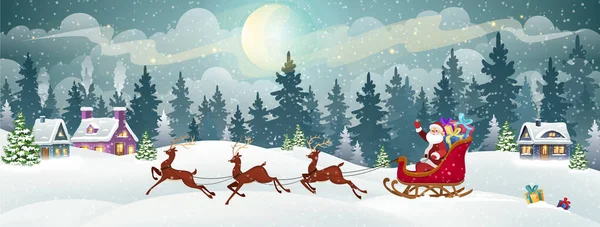 Santa Trineo Enganchado Por Ciervos Llevando Regalos Navidad Navidad Vacaciones — Archivo Imágenes Vectoriales