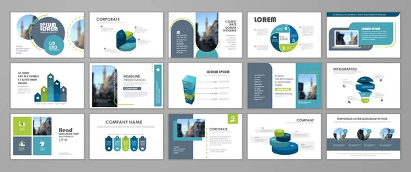 Blauwe Groene Abstracte Presentatie Dia Sjablonen Infografische Elementen Template Set — Stockvector