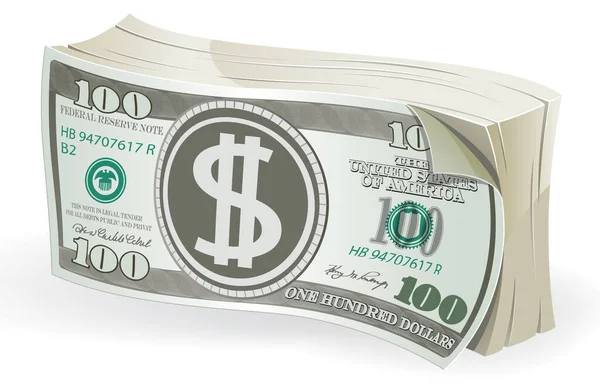 Bundle One Hundred Dollar Bills White Background Vector Illustration — Stock Vector