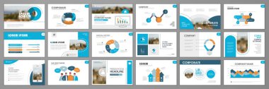 İş sunumu bilgi elemanları şablonu ayarlandı. Keynote sunum arkaplanı, slayt şablonları tasarımı, web sitesi fikirleri, broşür kapağı tasarımı, iniş sayfası, yıllık rapor broşürü. Vektör İllüstrasyonu