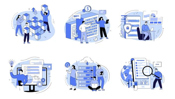 Affärsintelligens Informationsanalys Marknadsundersökningsstrategi Analysprogram Affärsidé Med Karaktärer Vektor Illustration För — Stock vektor