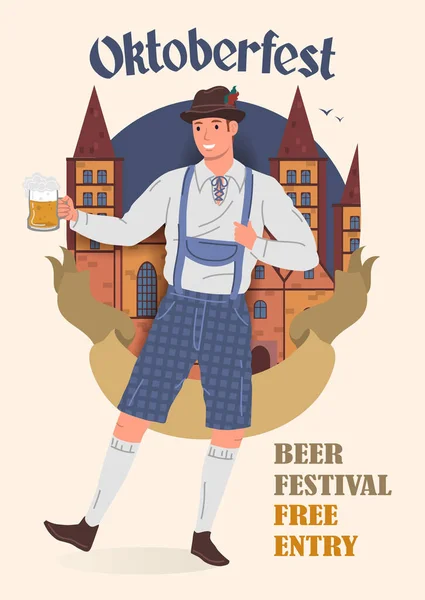 Manifesto Vintage Dell Oktoberfest Festival Della Birra Uomo Costume Tradizionale Grafiche Vettoriali