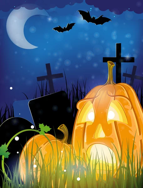 Jack o lanterns on a cemetery — Stock Vector