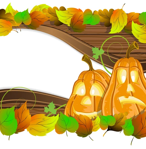 Cabezas de calabaza sobre fondo de madera — Vector de stock