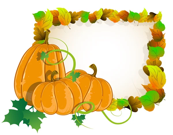 Pumpkins and  leaves — Stock Vector