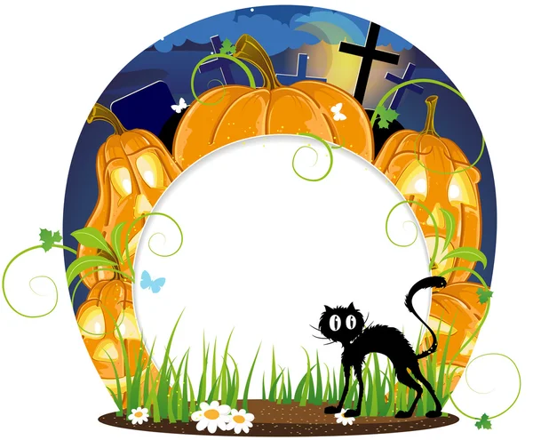 Jack o lanterns and black cat — Stock Vector