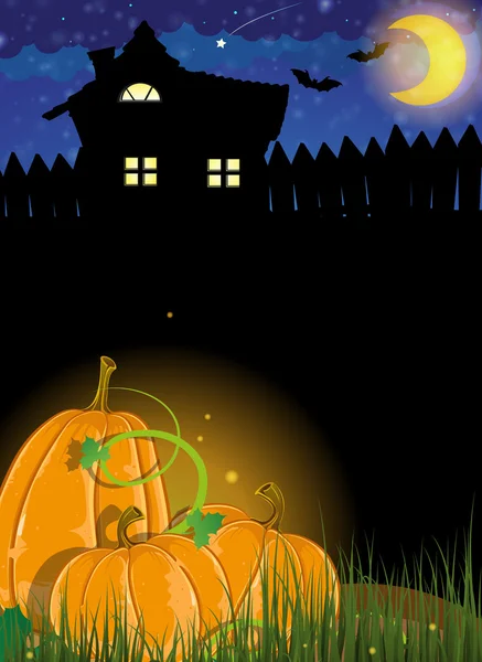 Pumpkins and haunted house — Stock Vector