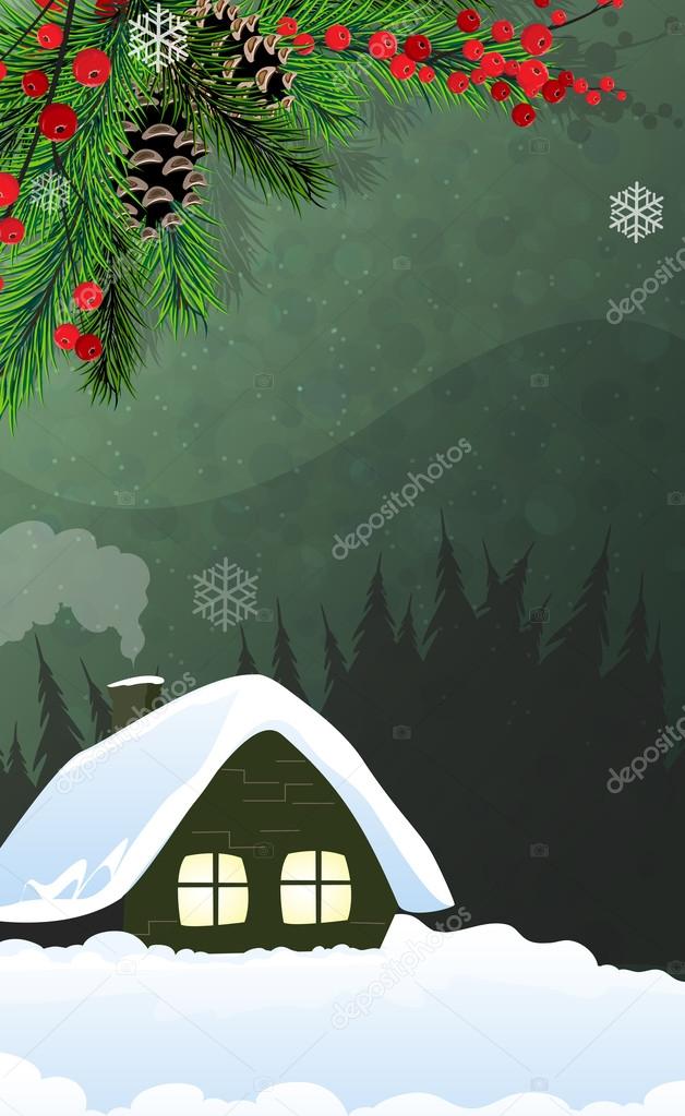 House in winter forest