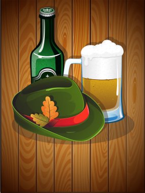 Bira cam, şişe ve Alman Oktoberfest şapka