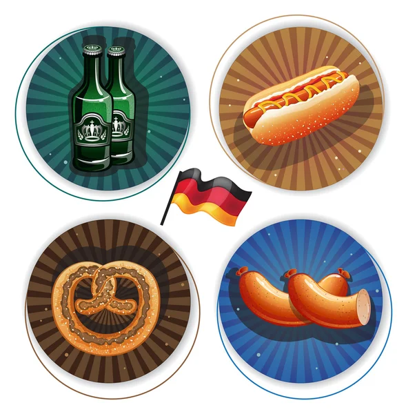 Cerveza y snacks Etiquetas Oktoberfest — Vector de stock