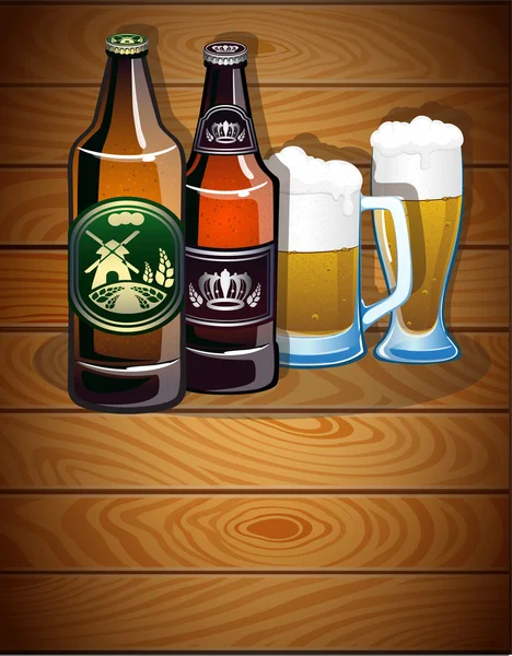 Garrafas e copos de cerveja — Vetor de Stock