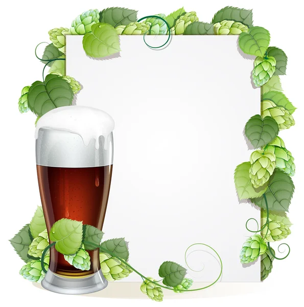 Pivní sklo a chmel větev — Stockový vektor