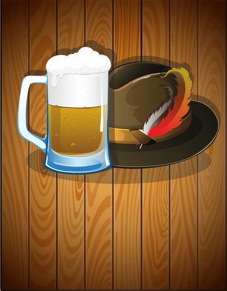 Verre à bière et chapeau Oktoberfest allemand — Image vectorielle