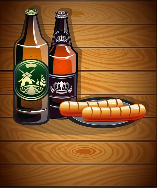 Botellas de cerveza y embutidos — Archivo Imágenes Vectoriales