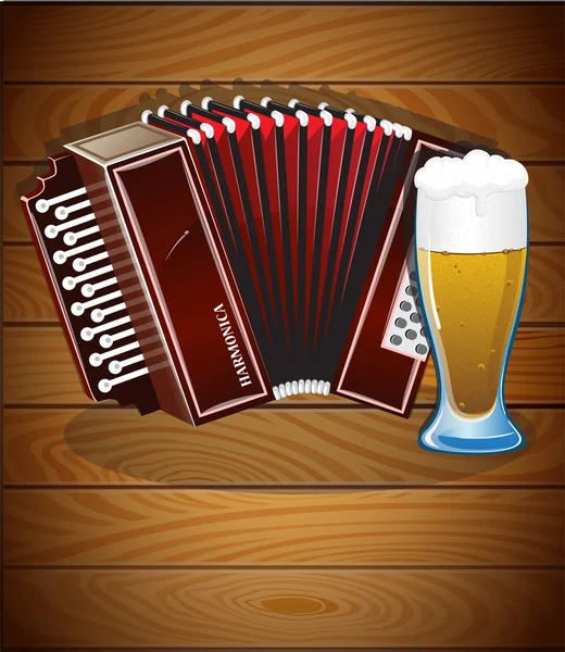 Harmonica and glass of beer — Stock Vector