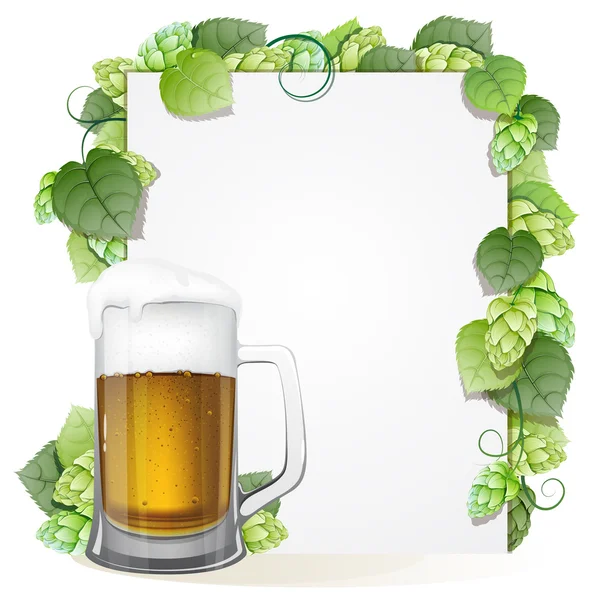 Lúpulo rama y vaso de cerveza — Archivo Imágenes Vectoriales