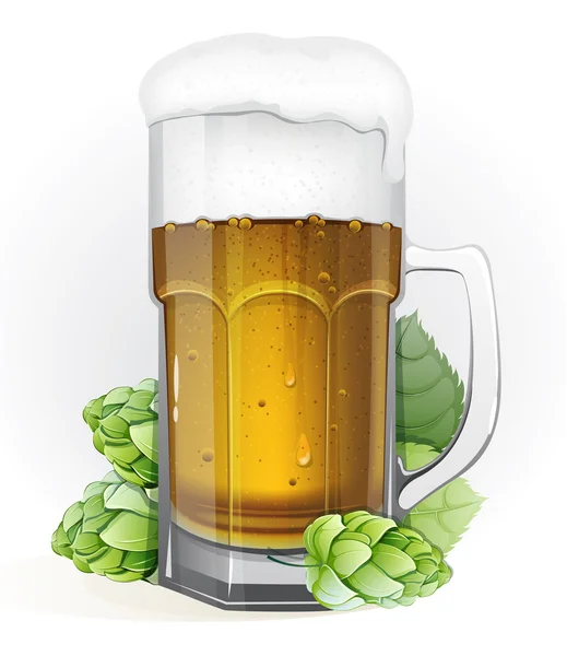 Caneca de cerveja lager e lúpulo —  Vetores de Stock