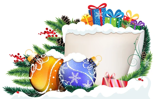 Weihnachtsgeschenke und Christbaumkugeln — Stockvektor