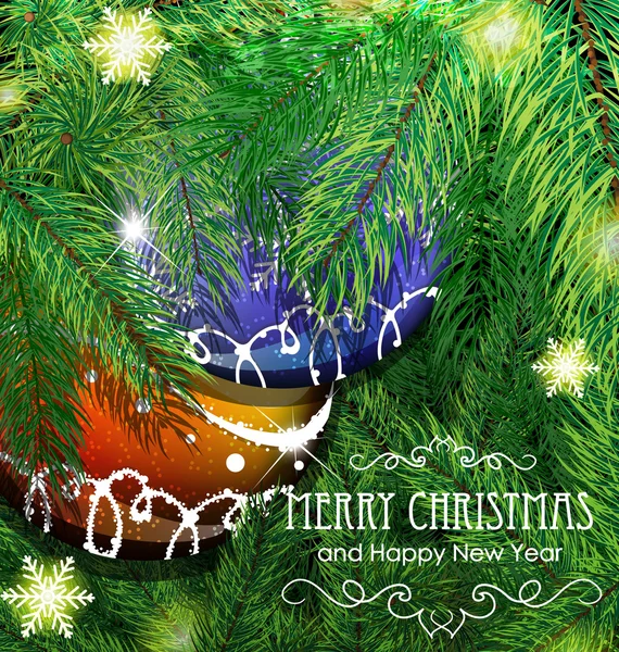 Baubles en el fondo del árbol de Navidad — Archivo Imágenes Vectoriales