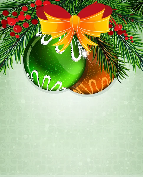 Christmas baubles with orange bow — Stock Vector