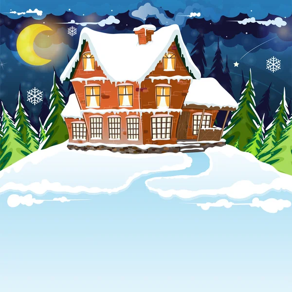 Maison en forêt d'hiver — Image vectorielle