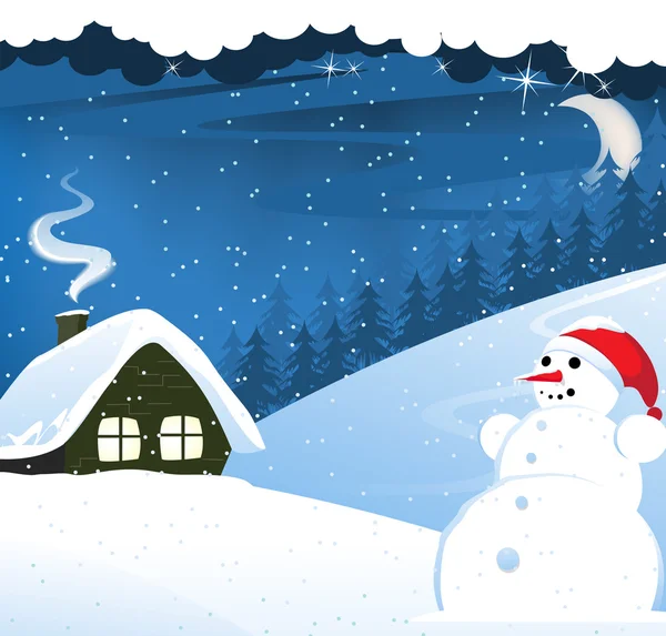 House and snowman — Stock Vector