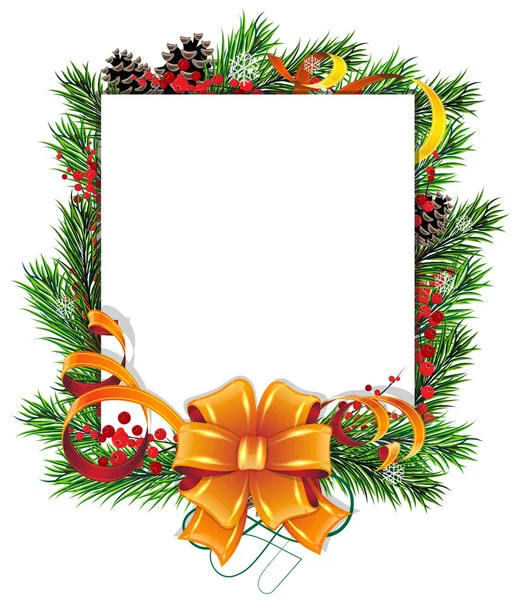 Vánoční věnec, oranžový luk a stuhy — Stockový vektor