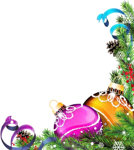 Bolas de árvore de Natal com fitas — Vetor de Stock