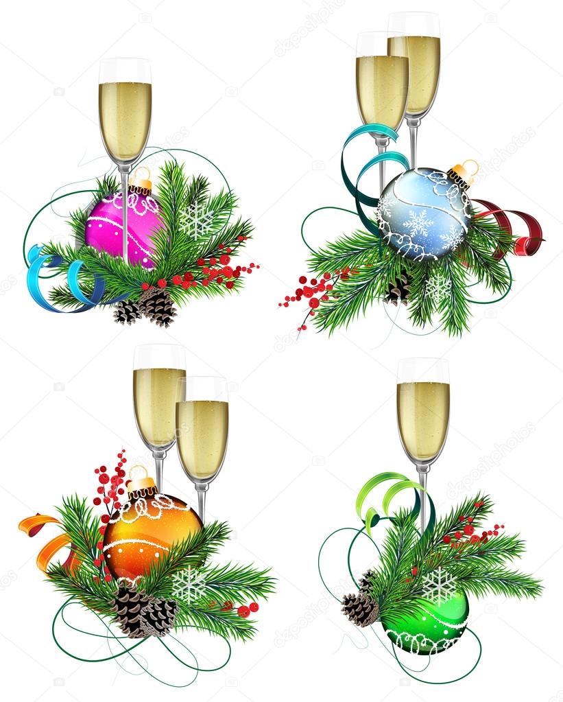 Christmas decoration elements with champagne