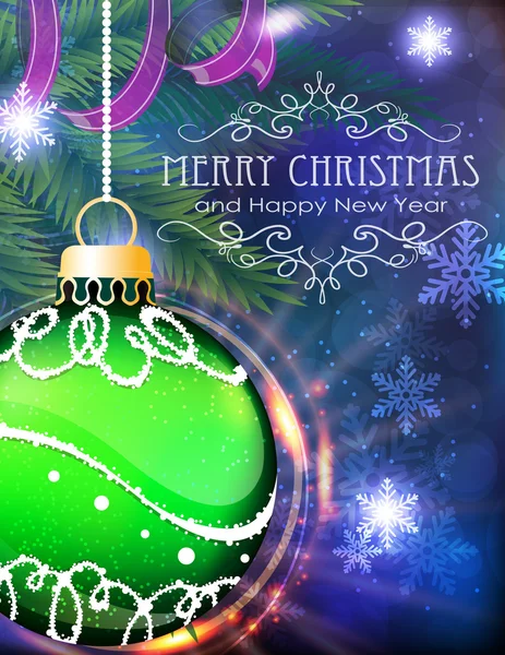 Bola de Natal verde com ramos de abeto e ouropel — Vetor de Stock