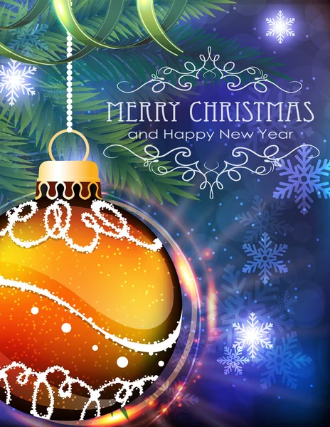 Orange Weihnachtskugel mit Tannenzweigen und Lametta — Stockvektor
