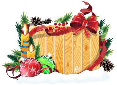 Baubles ve ahşap zemin üzerine mumlar