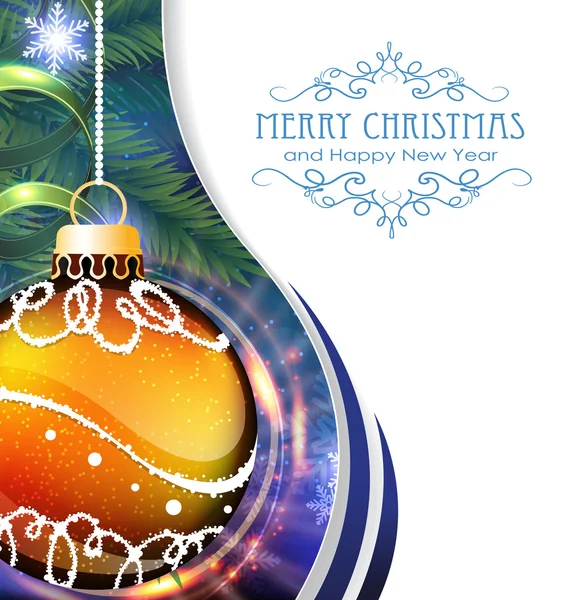 Orange Christmas ball med fir grenar — Stock vektor