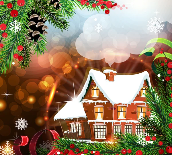 Casa su sfondo astratto di Natale — Vettoriale Stock