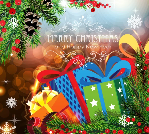 Christmas Gifts on sparkling background — Stock Vector