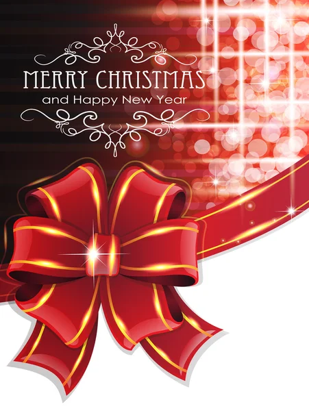 Fond de Noël rouge avec arc — Image vectorielle