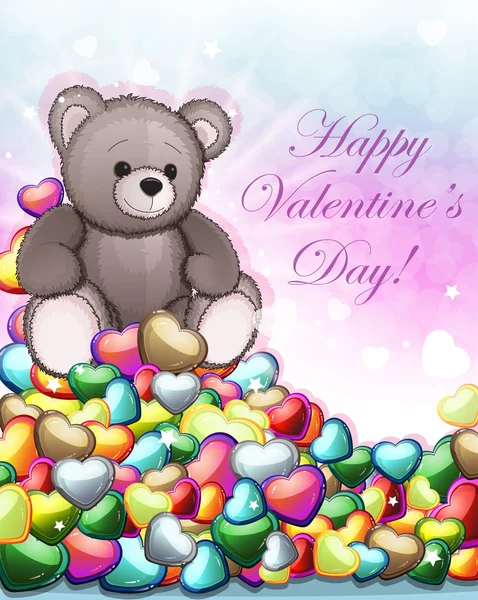 Teddy bear and Valentine hearts — Stock Vector