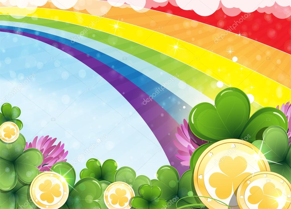 Rainbow, clover and gold coins Stock Vector Image by ©stekloduv 65623079