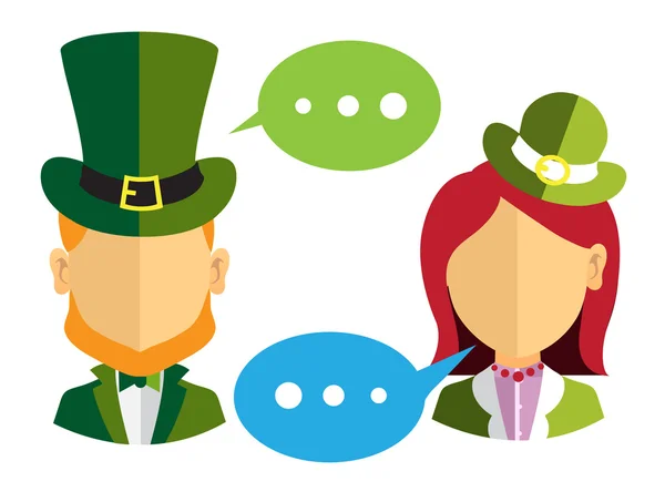 Male and female leprechauns icons — Stock Vector