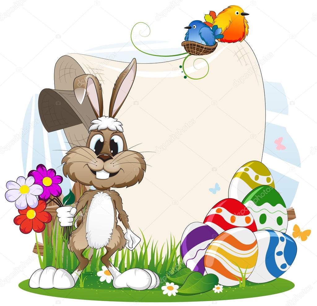 Rabbit with flowers and Easter eggs