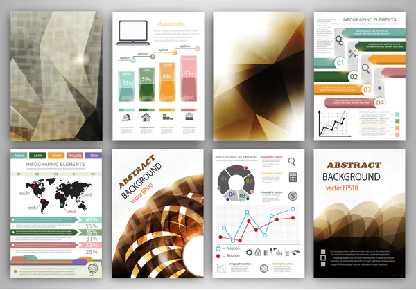 Iconos de infografía vectorial y fondos marrones — Archivo Imágenes Vectoriales