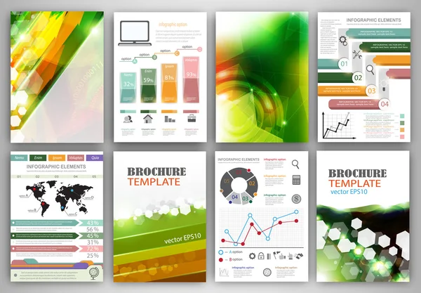 Iconos de infografía vectorial y fondos verdes — Archivo Imágenes Vectoriales