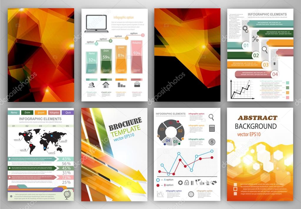 Concept vector set of flyer and brochure design templates.  Business technology internet and networking  abstract  backgrounds. Creative icons and backgrounds for web and mobile applications.