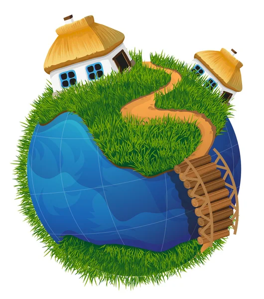 Earth globe with houses — Stock Vector