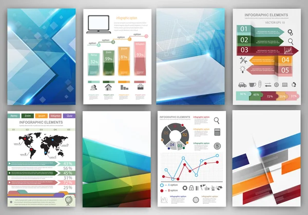 Iconos de infografía vectorial y fondos poligonales azules — Vector de stock