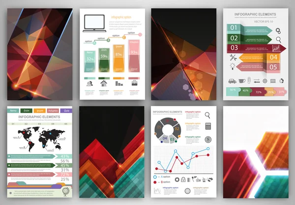 Iconos de infografía vectorial y fondos poligonales abstractos — Vector de stock