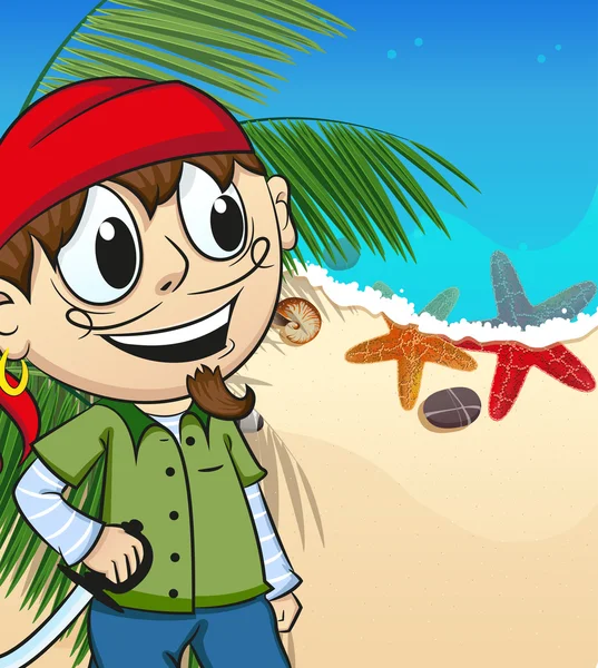 Pirate on desert island — Stock Vector