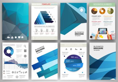 Blue backgrounds and abstract concept infographics and icons