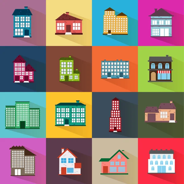 Houses icons set flat style — Stockový vektor